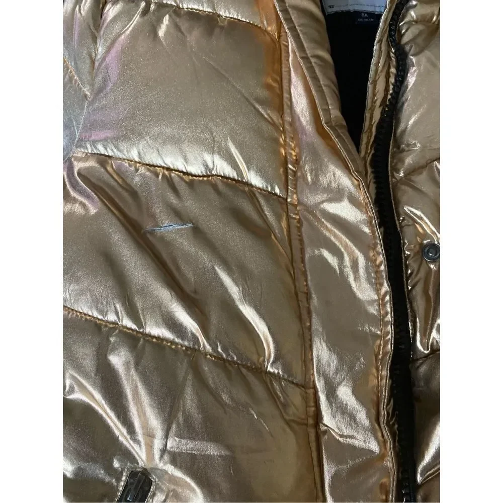Kiabi girls rose, gold, black faux, fur, hooded coat, size 8